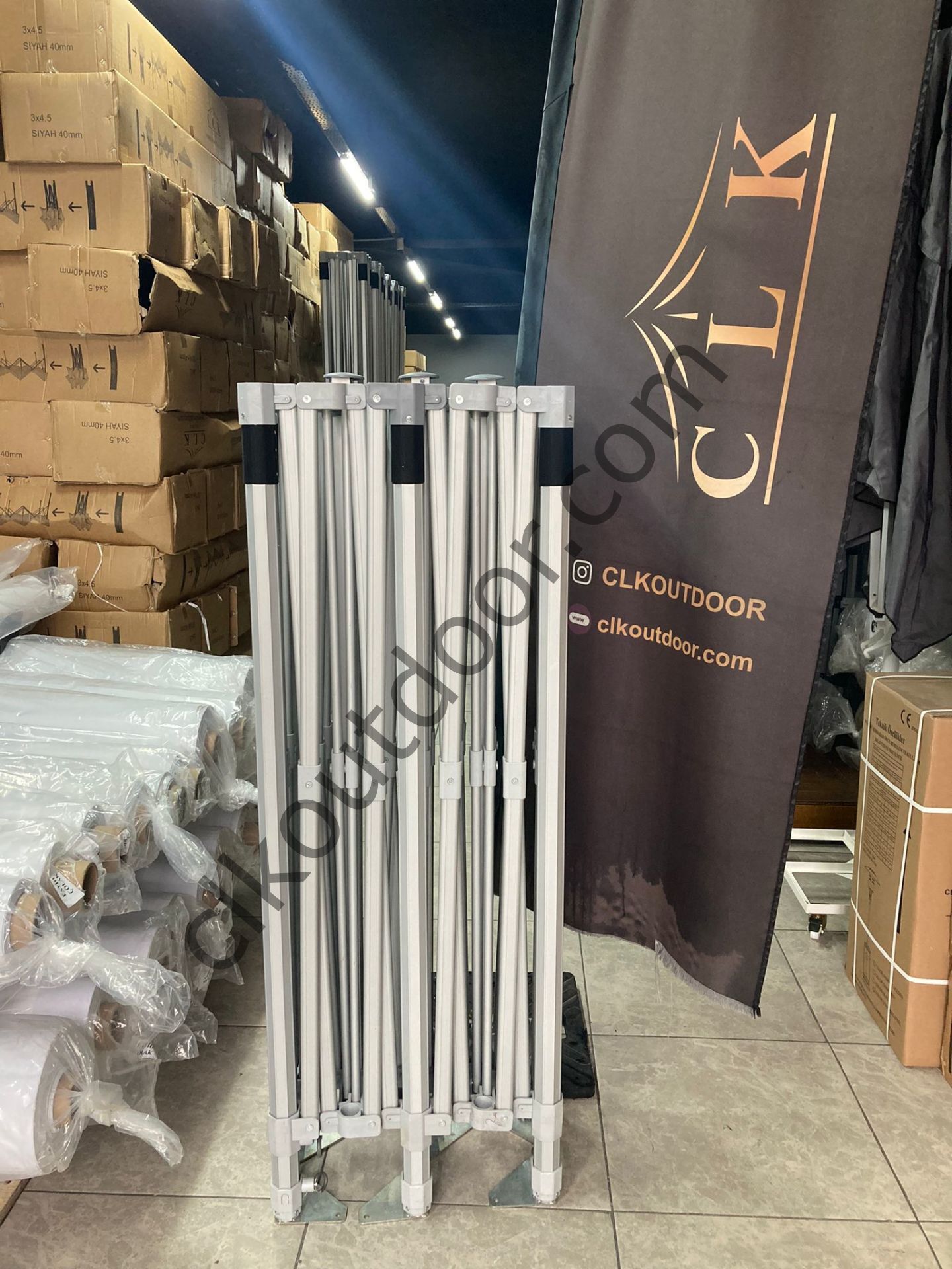 CLK 3x6 52mm Kalın Alüminyum Katlanabilir Tente Gazebo Çadır 1 Tam Duvar 3 Yarım Duvar
