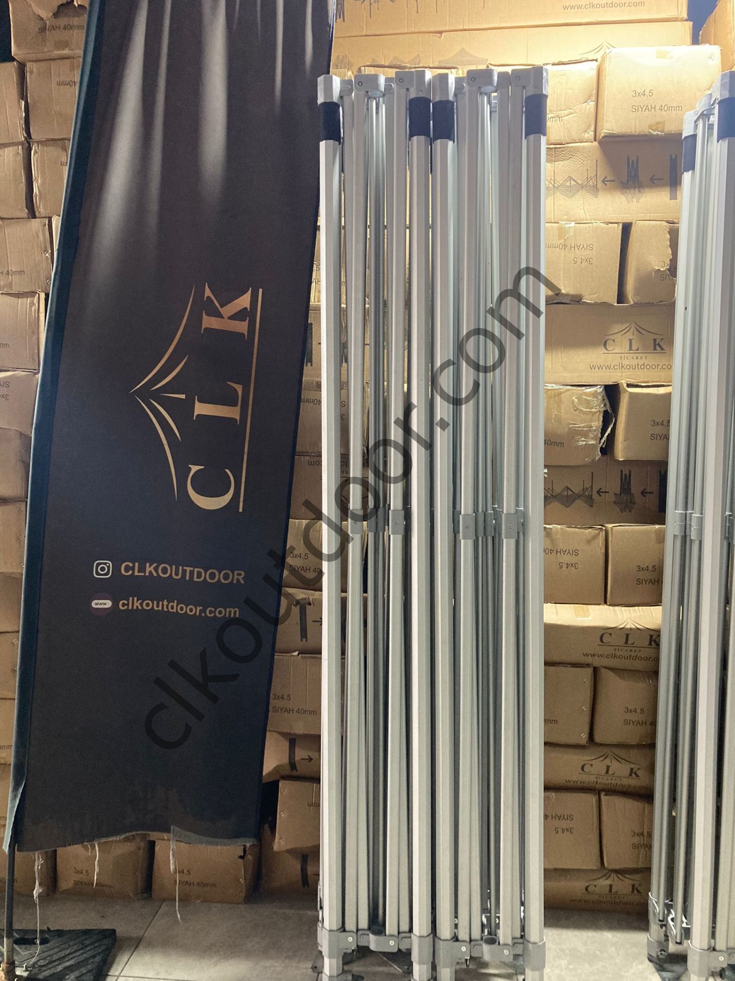 CLK 5x10 52mm Kalın Alüminyum Katlanabilir Tente Gazebo Çadır 1 Tam Duvar 3 Yarım Duvar