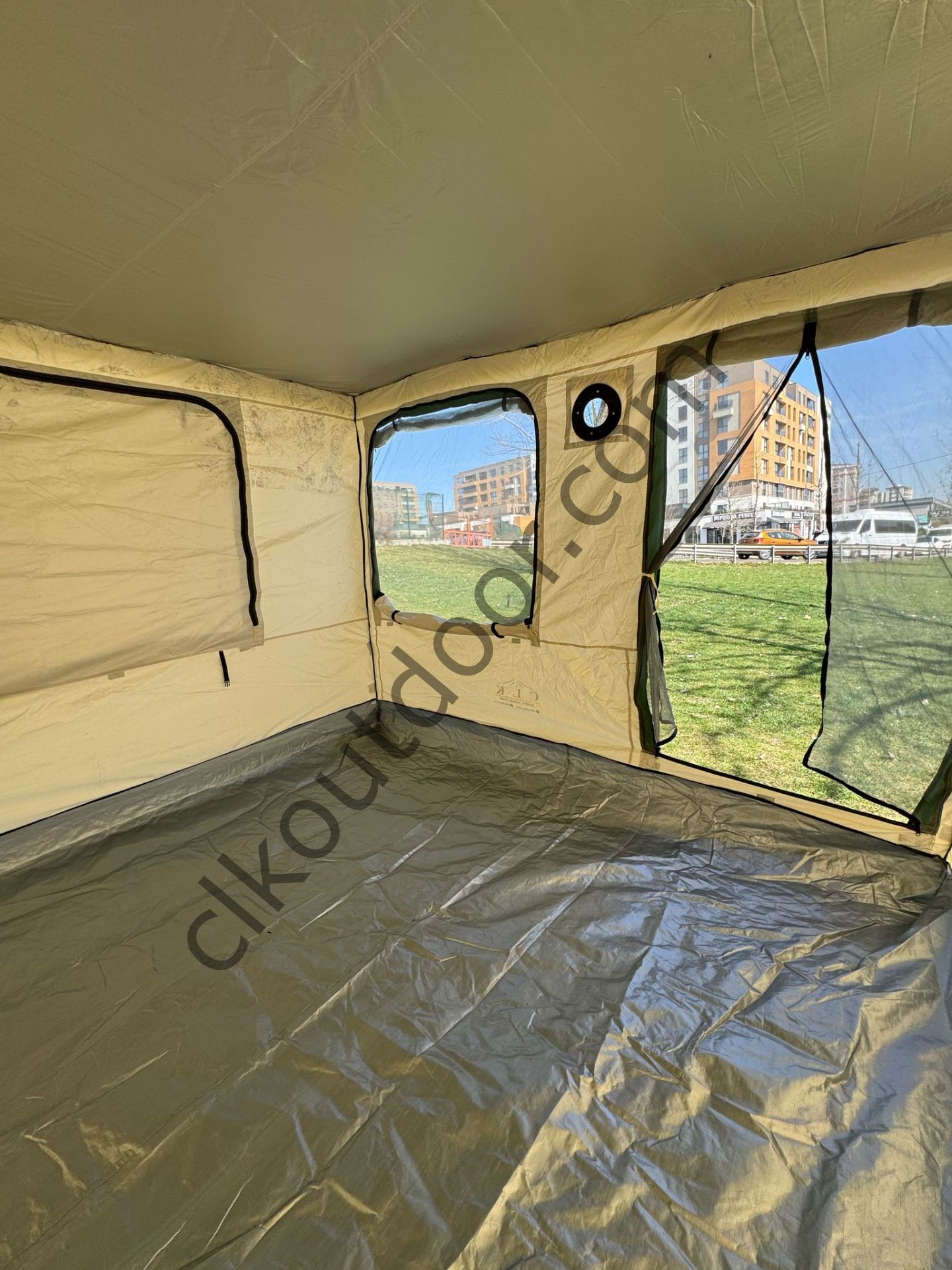 CLK 3x3 Metre 30 mm Profil Yeni Nesil 2 Kapı 4 Sineklikli  Portatif Katlanır Portatif Gazebo Kamp Çadır Krem