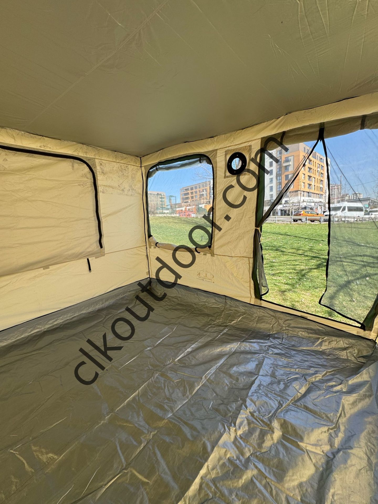 CLK 3x3 mt 40 mm Yeni Nesil 2 Kapı 4 Pencere Gazebo Portatif Kamp Çadırı Krem