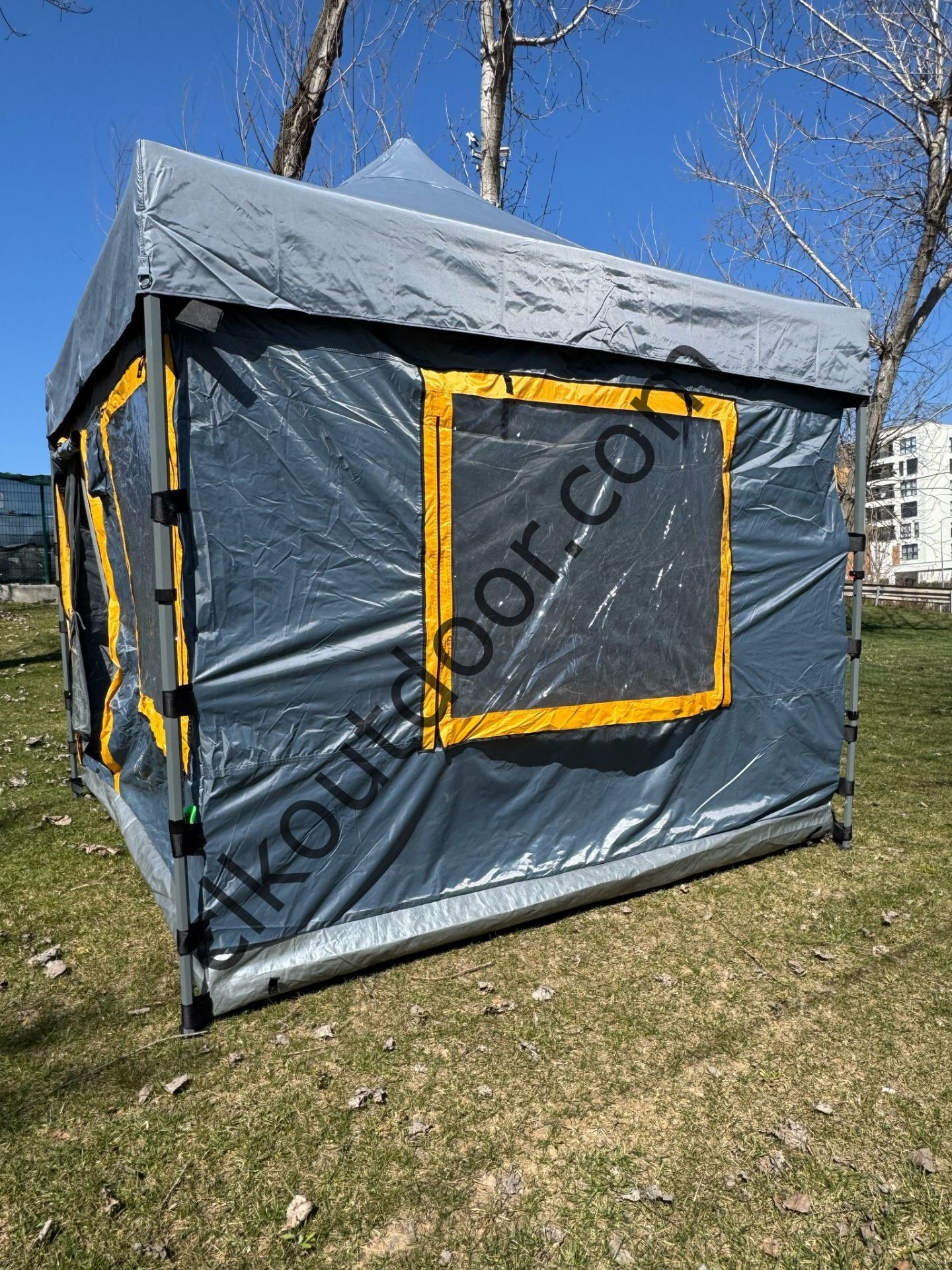 CLK 3x3 mt 40 mm İskelet Yeni Nesil 2 Kapı 4 Pencere Gazebo Portatif Kamp Çadırı Gri