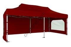 CLK 3x6 Katlanabilir Tente Gazebo Portatif Çadır 30 mm 3 Yan Duvarlı 2 Pencereli Bordo